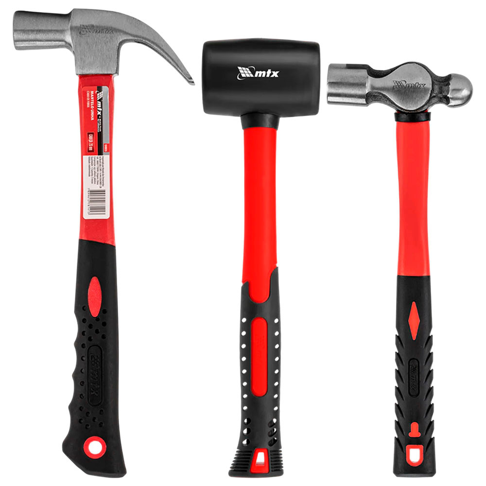 Kit Combo Martelos Carpinteiro 23mm + Martelo Borracha 46mm + Martelo Bola 800g - MTX