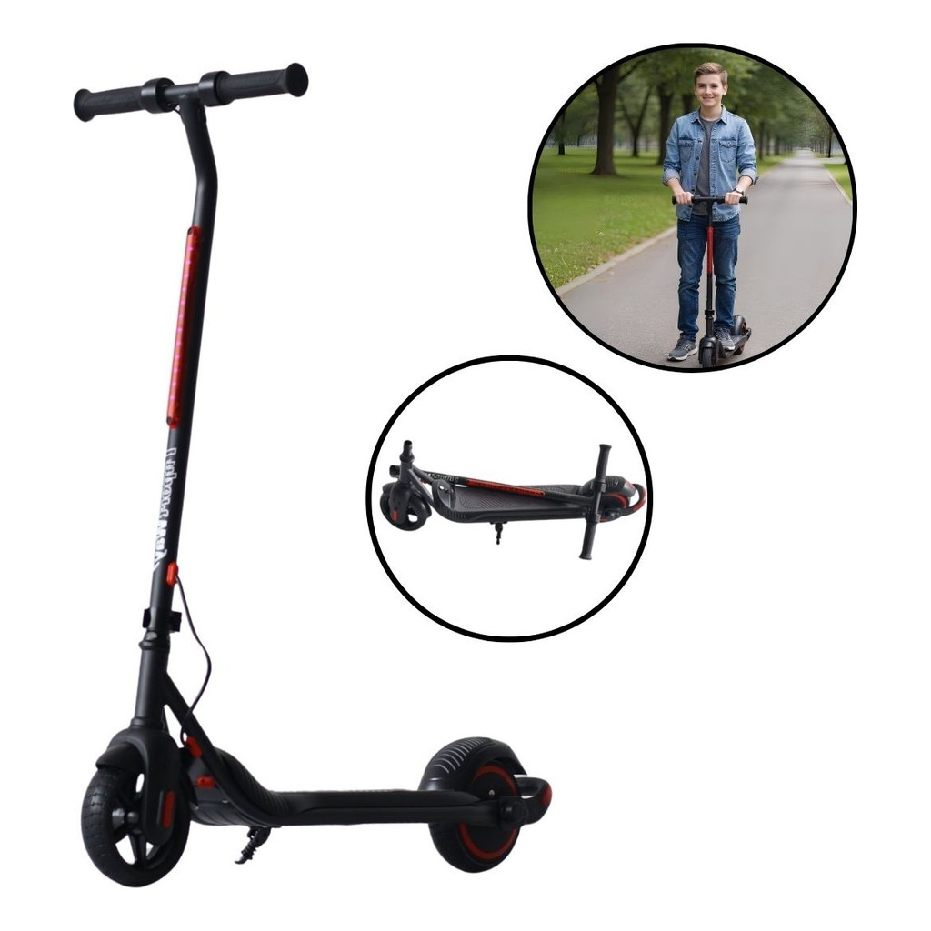 Patinete Elétrico Infantil Scooter Preto Importway 14km/h Dobrável 150W Bateria 24V Até 60kg