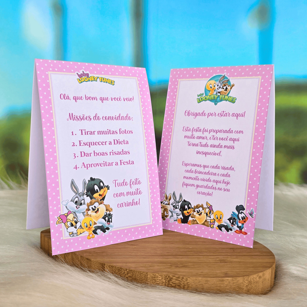 10 a 30 Plaquinhas de mesa BABY LOONEY TUNES ROSA menina - Centro de mesa Lembrancinha de festa infantil em Oferta na Shopee