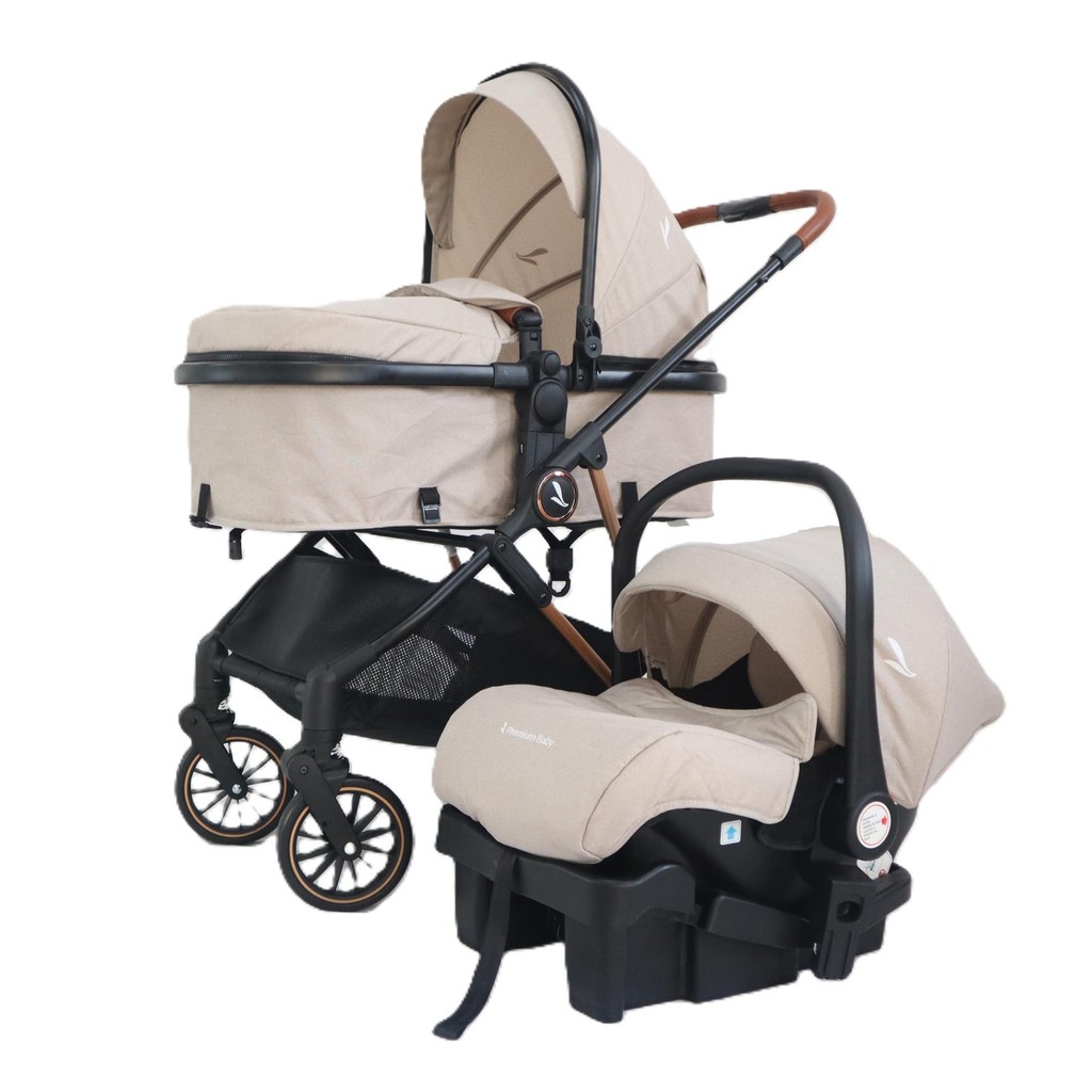 Carrinho Premium Baby + Bebê Conforto Florence Bege em Oferta na Shopee