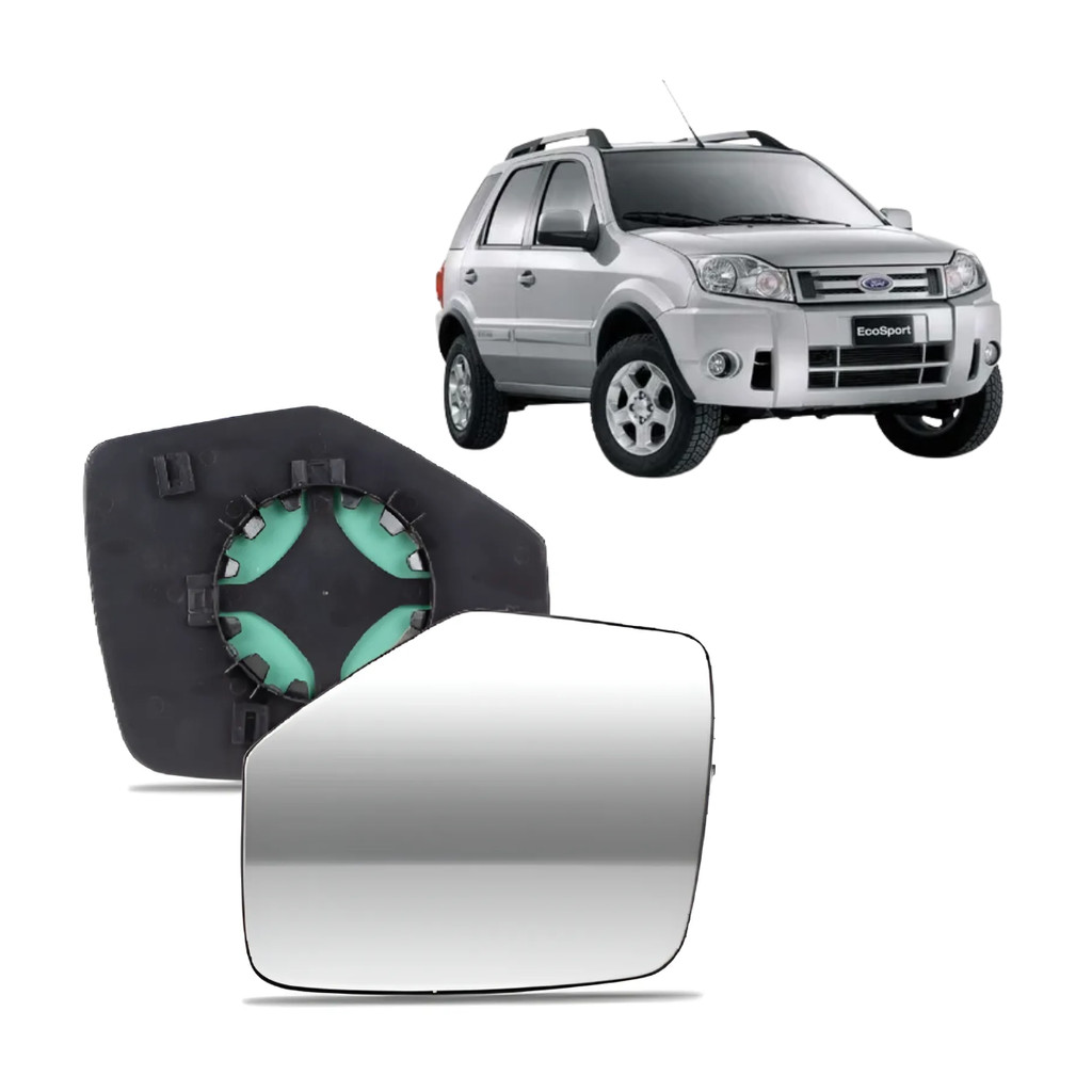 Refil Lente Vidro Espelho Retrovisor Ford Ecosport 2003 A 2012 / Ranger 2005 A 2009 Com Base Suporte