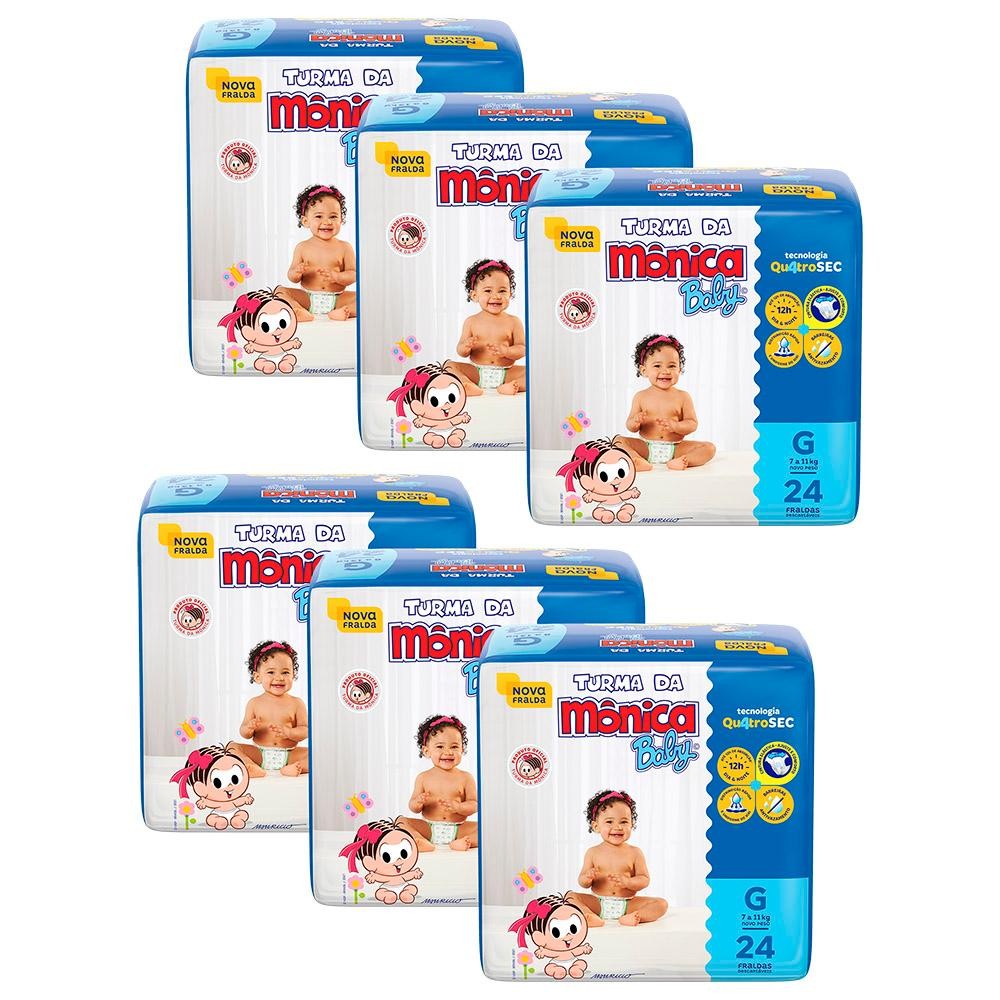 Kit 6 Fraldas Turma da Mônica Baby Jumbo G com 24un cada em Oferta na Shopee