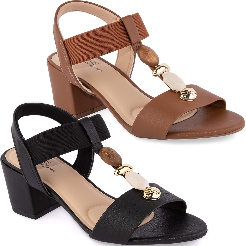 Sandália Modare Salto Bloco Feminina Conforto Pedraria 7109 em Oferta na Shopee