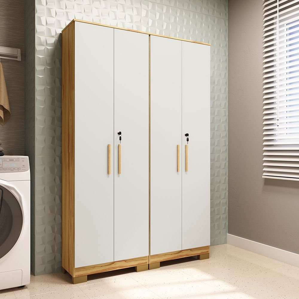 Conjunto de Armário Multiuso 2 Peças 100% Mdf Prisma Espresso Móveis Amêndoa/Off White em Oferta na Shopee