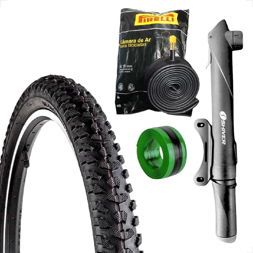  Pneu bicicleta Levorin Excess aro 26 1.95 Cravudo banda leve Camara Pirelli Bombinha Fita antifuro 