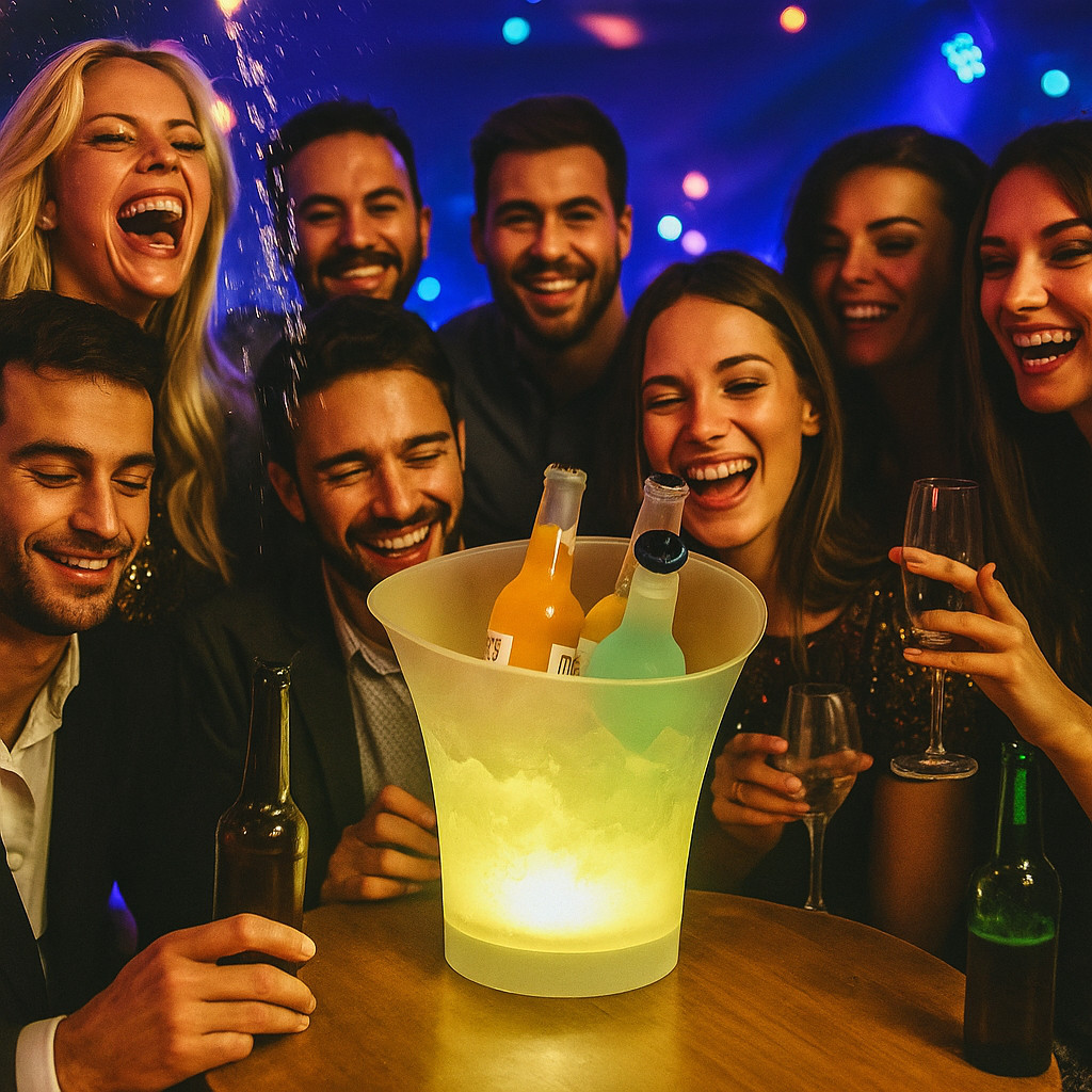 Balde Térmico Bebidas com LED Caixa Som Bluetooth Cooler Iluminado Festa Bar Churrasco Copa do Mundo