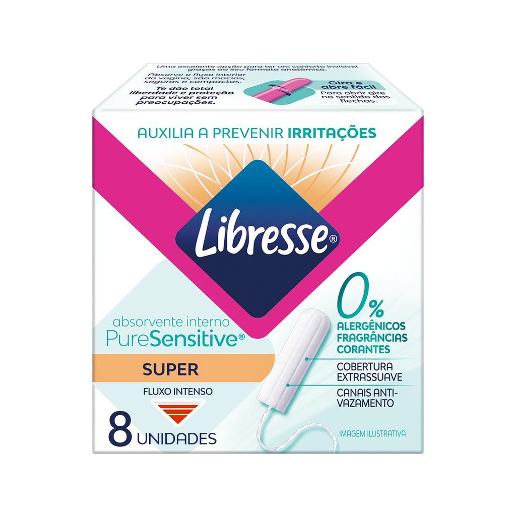Absorvente Interno Libresse Super Pure Sensitive com 8 unidades em Oferta na Shopee