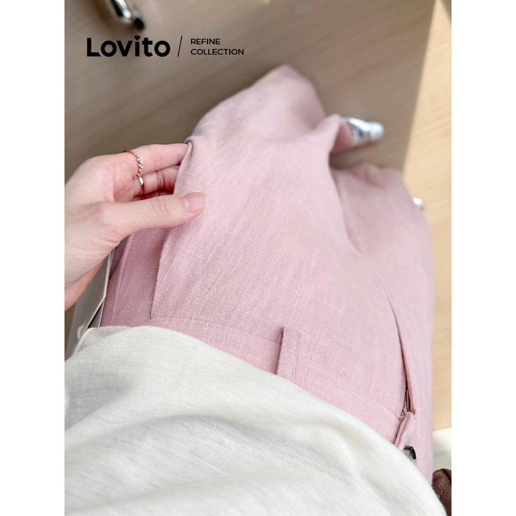 Detalhes do (Lovito Refine) Calças Casuais Com Botões Lisos Para Mulheres LNE83055