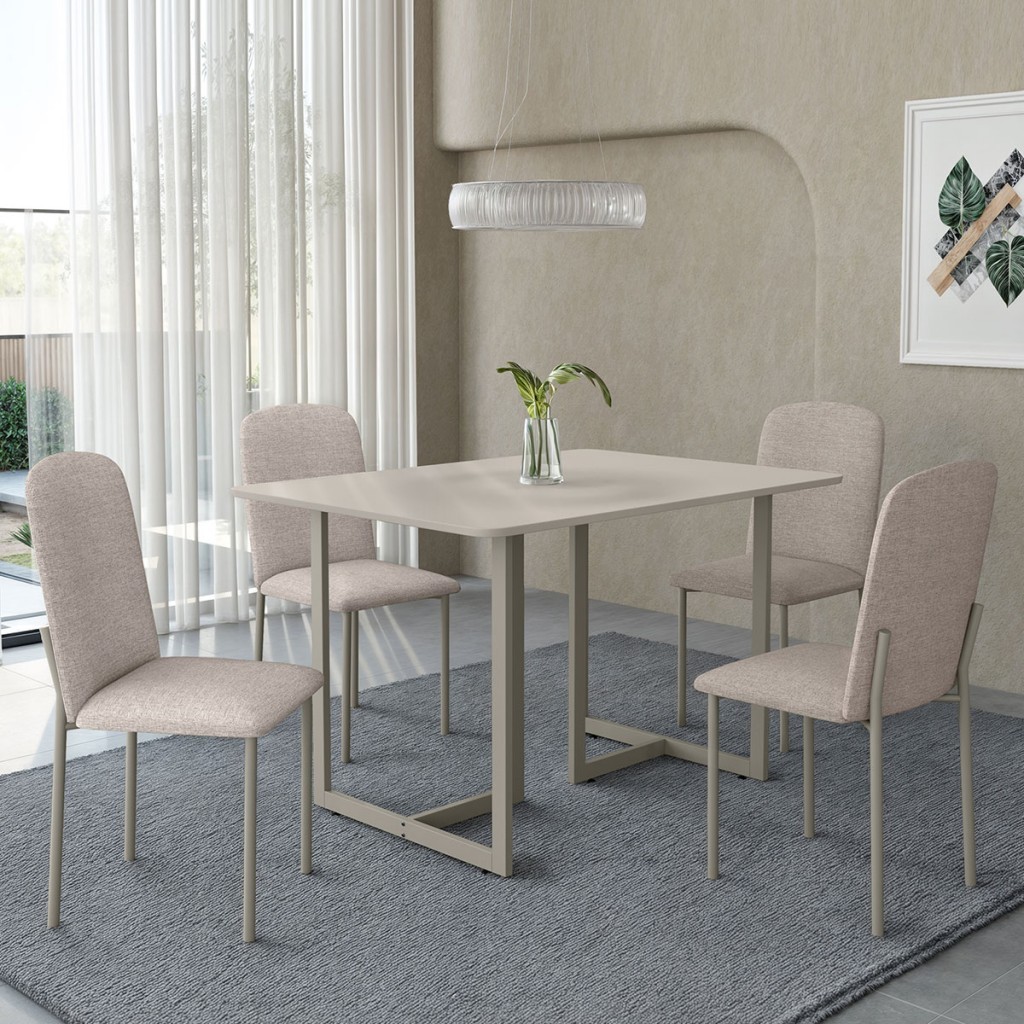 Mesa de Jantar 4 Lugares Belle Classic Champagne/Bege - Art Panta em Oferta na Shopee