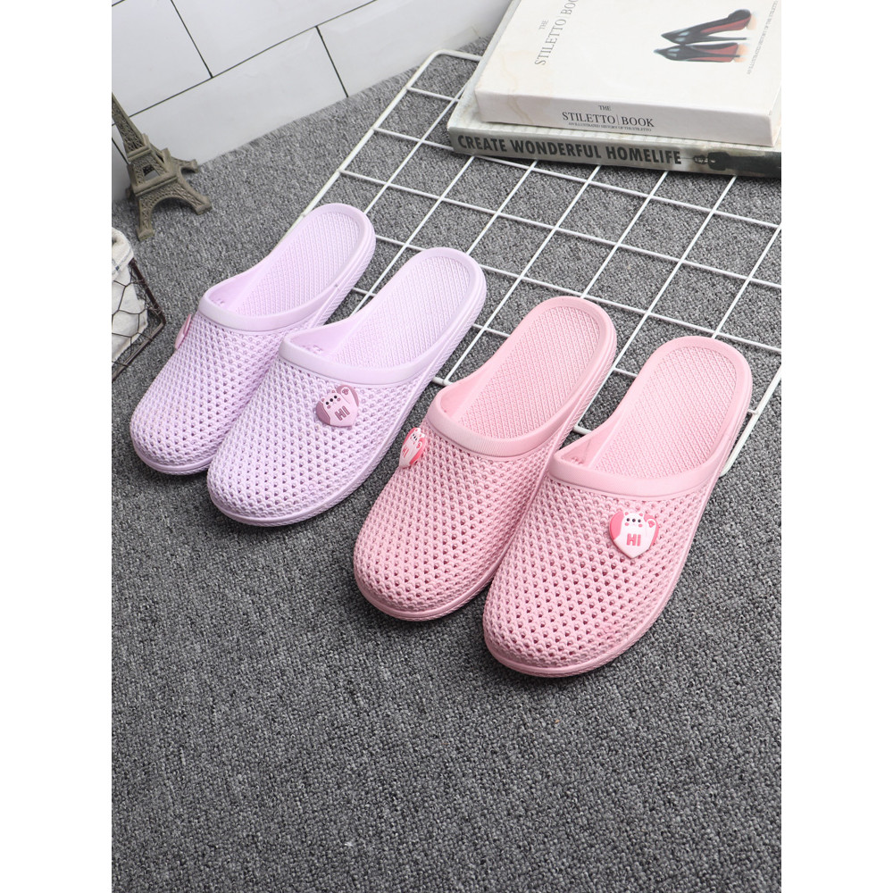 Verão Baotou sandálias chinelos feminino ins plástico plano antiderrapante banho interior ao ar livre Wear respirável co