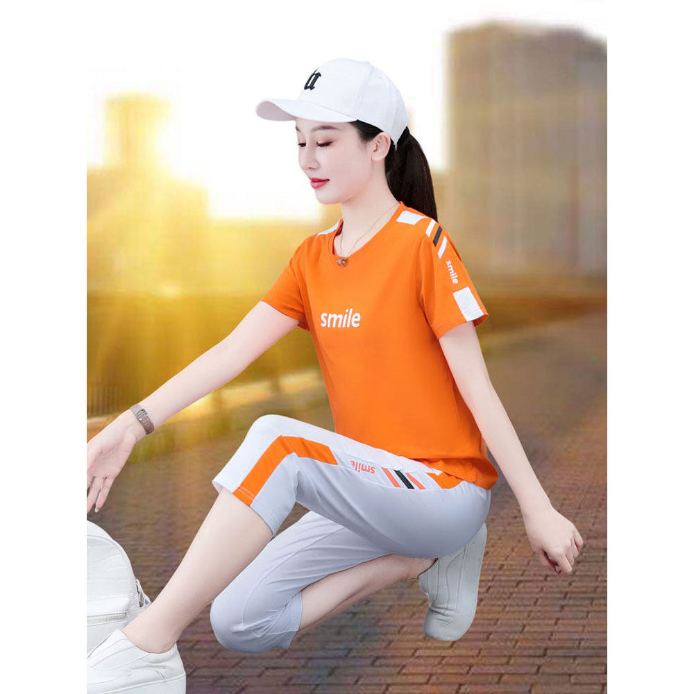 Woodpecker puro algodão esportes terno feminino verão Plus Size calças cortadas quadrado dança grupo compra Casual corre