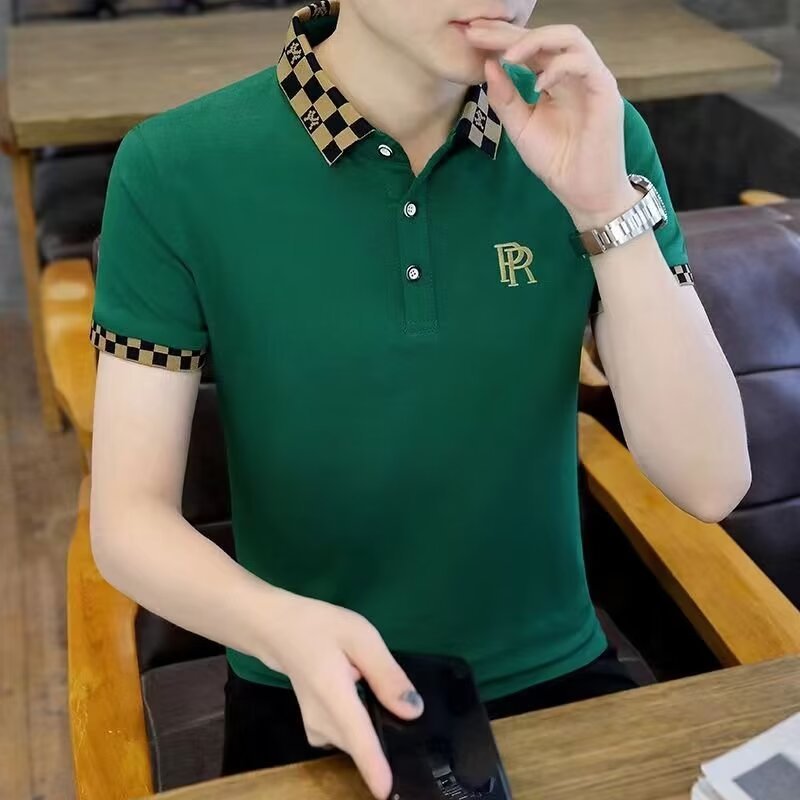 Slim-fit na moda bonito lapela luz luxo camiseta masculina de manga curta camisa polo bonito Street Wear todos