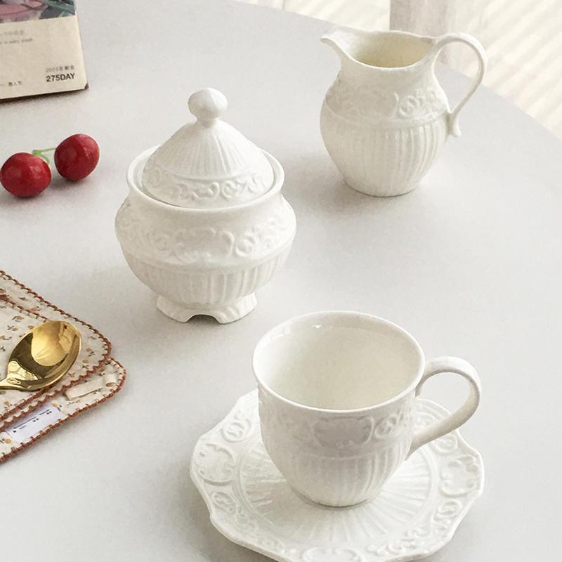 Annie jardim pedido de comércio exterior britânico Retro cerâmica em relevo com tampa cilindro açúcar pote leite xícara