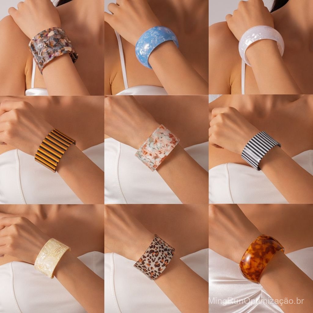 Pulseira Aberta Redonda de Acrílico Estilo Férias Primavera/Verão, Bracelete Estilo Ins Fresco e Doce, Joia de Nicho de