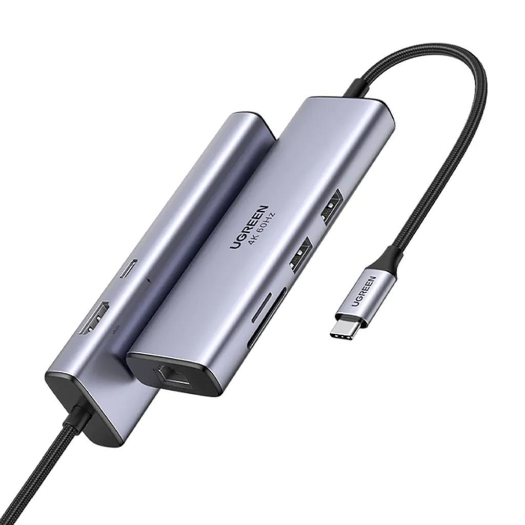 ADAPTADOR USB TIPO C 7 EM 1 HDMI 4K 2 USB 3.0 RJ45 GIGABIT LEITOR SD/MICRO SD USB-C PD 100W CM512 UGREEN - 60515