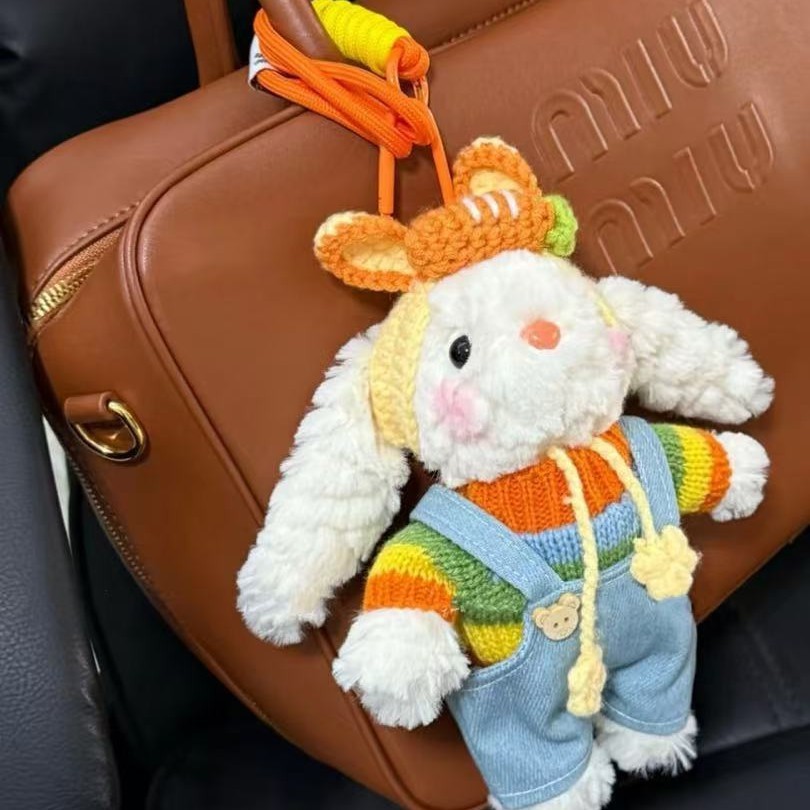 Pingente de pelúcia de coelho orelhudo, boneco de pelúcia de desenho animado, Coelho Bonnie, boneco com roupa fofa, aces