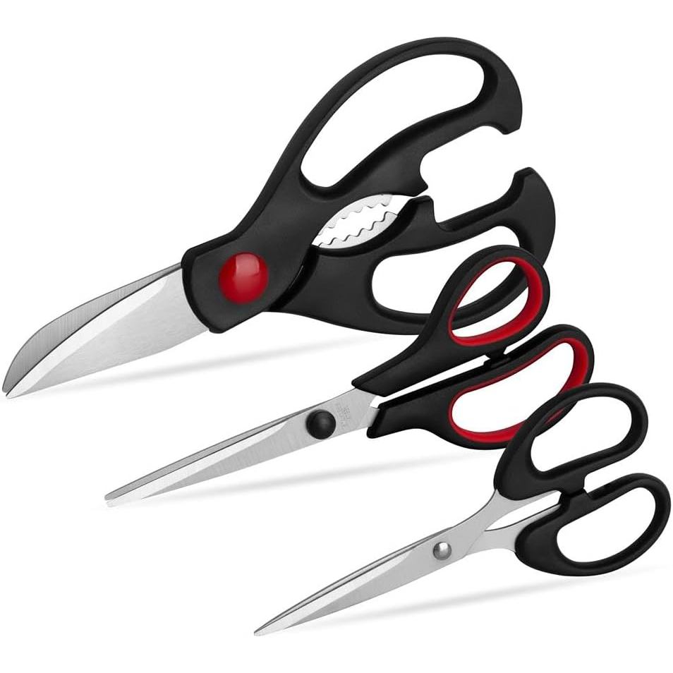 Conjunto de Tesouras de Cozinha - Tesouras de Cozinha QtoiKce, 3 Peças, Tesouras Multiuso para Aves, Tesouras de Cozinha