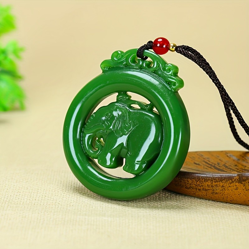 Pedra Natural espinafre verde auspicioso Ruyi elefante pingente masculino feminino pingente camisola corrente elegante c