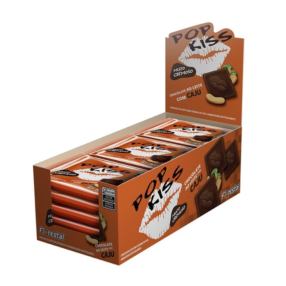 Chocolate Pop Kiss ao Leite com Castanha de Caju 20g - Embalagem com 12 Unidades