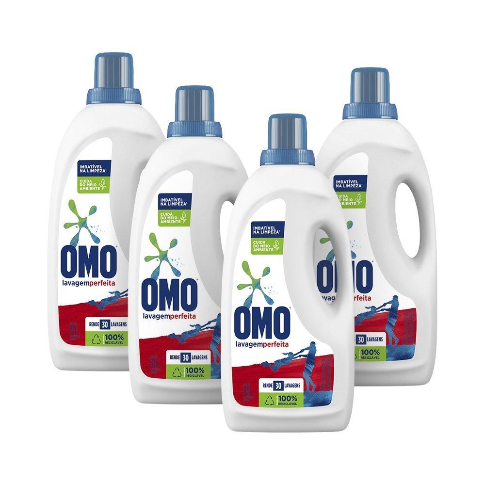 Sabão Líquido Omo Lava Roupa Lavagem Perfeita 3L - Embalagem com 4 Unidades