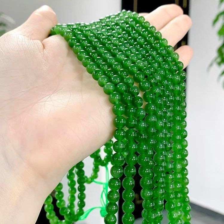 Hetian Jade Jasper cor colar 108 peças fundo de gelo sol verde pingente corrente 6mm espinafre verde colar de alta quali