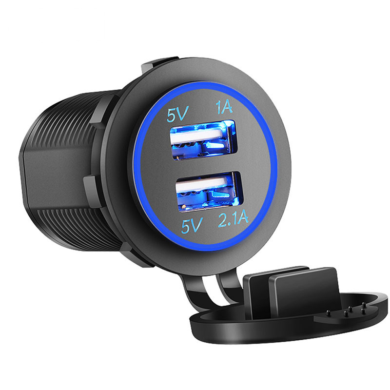 Carregador Universal Para Carro E Motocicleta , Luz LED , USB Duplo , Tomada 2.1A , Cigarro Li