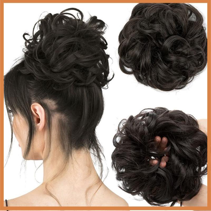 [BG] Peruca De Coque De Cabelo Sintético Feminino Rabo De Cavalo Extensão Scrunchie Elástico Cabeça De Almôndega Postiço