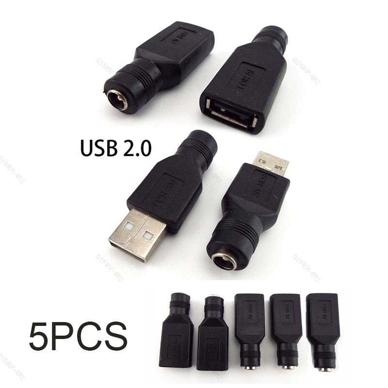 5 Pçs 5.5 * 2.1mm Fêmea Plug Macho Adaptador De Tomada 5V USB 2.0 Tipo A Para DC Power Jack Interface Conversão Portátil