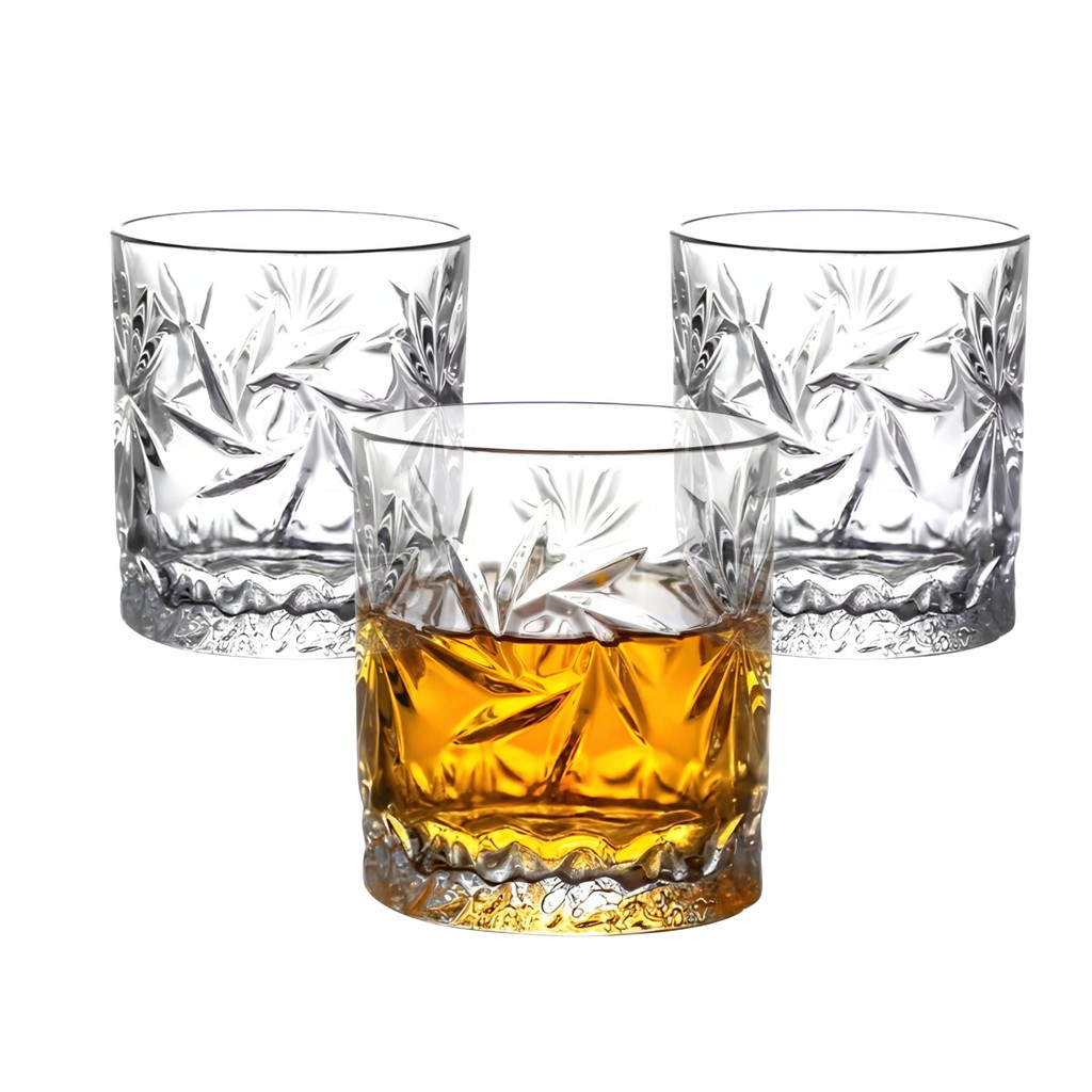 Kit 3 Copo Baixo Whisky Vidro Grosso Cristal Drink Transparente Elegante Luxo 280ml