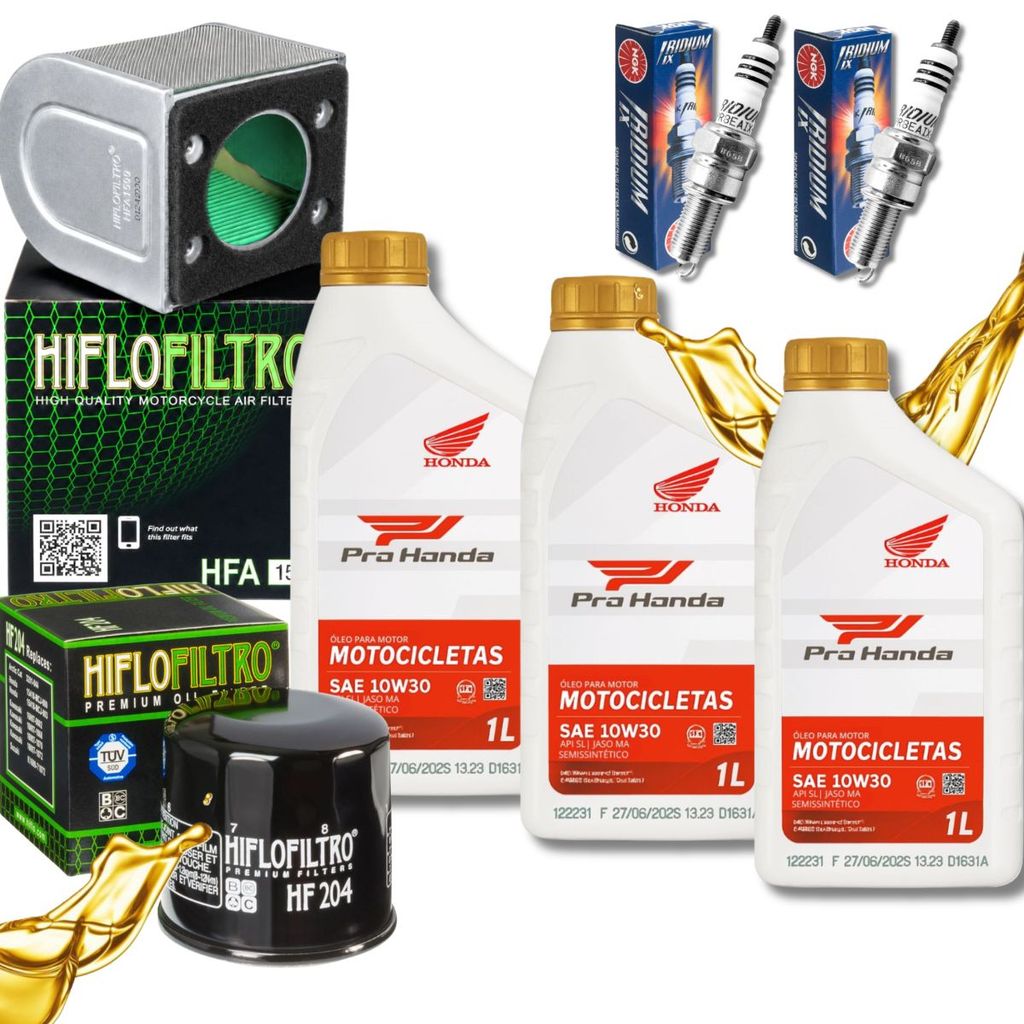 Kit Revisão Cb 500x 2019-2024 / Cb 500f 2019-2024 / Cbr 500r 2019-2025 Honda 10w30 Velas Iridum + Filtros Hiflo