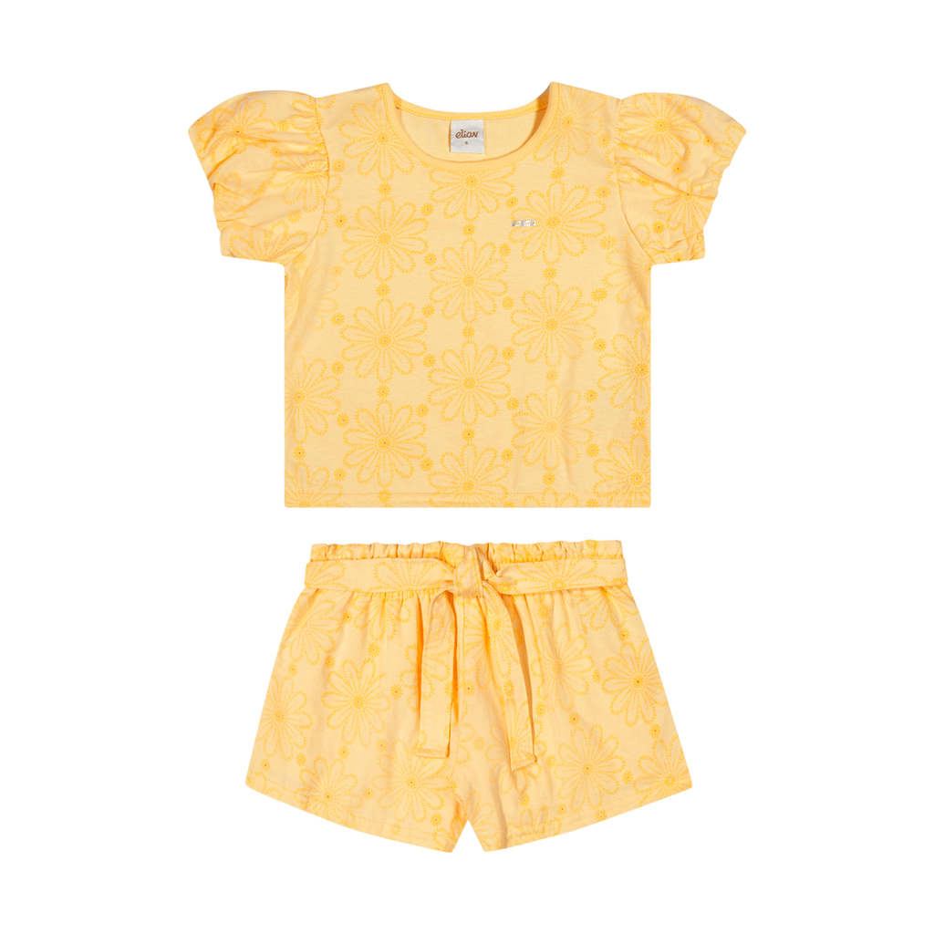 Conjunto Infantil Menina Devorê Floral Elian Amarelo