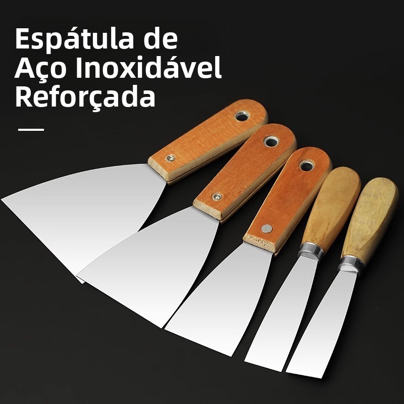 Raspador de cabo de madeira de aço inoxidável, raspador, espátula, ferramenta de pintura de espelho, raspador, faca ades
