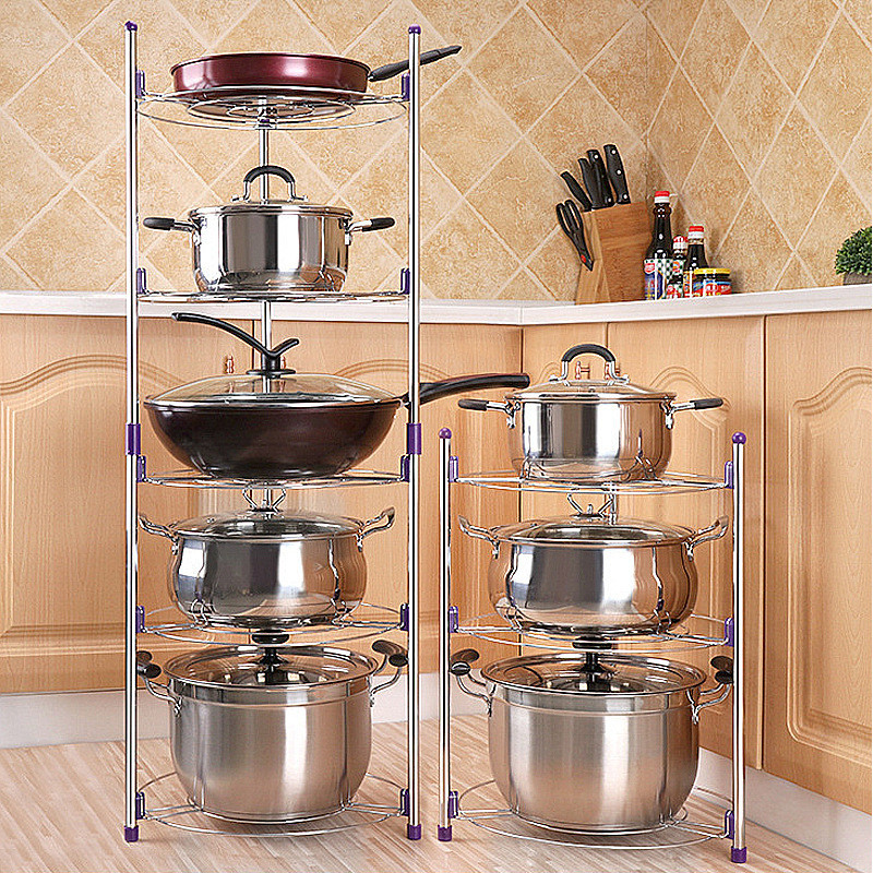 Rack de panela rack de cozinha de aço inoxidável Multi-camada bancada rack compartimento de chão pote armazenamento triâ