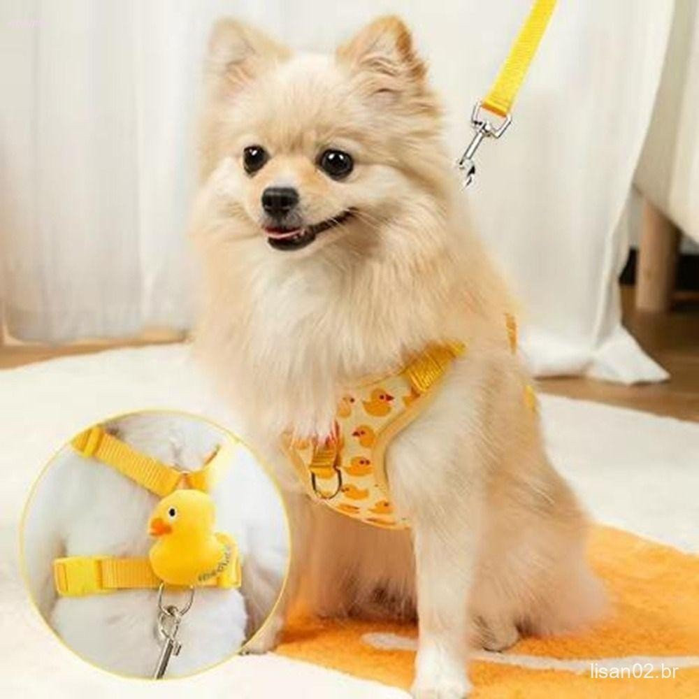 Arnês Para Cães De Pato De Desenho Animado , Corda De Cachorro Amarelo Estilo Colete De Nylon , Trela À Prova De