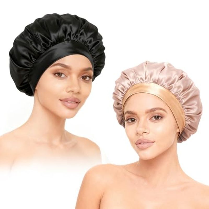 2 Peças De Gorros De Cabelo De Cetim , Gorro De Seda Para Dormir , Touca De Com Faixa Elástica Macia , Envoltório Mulher
