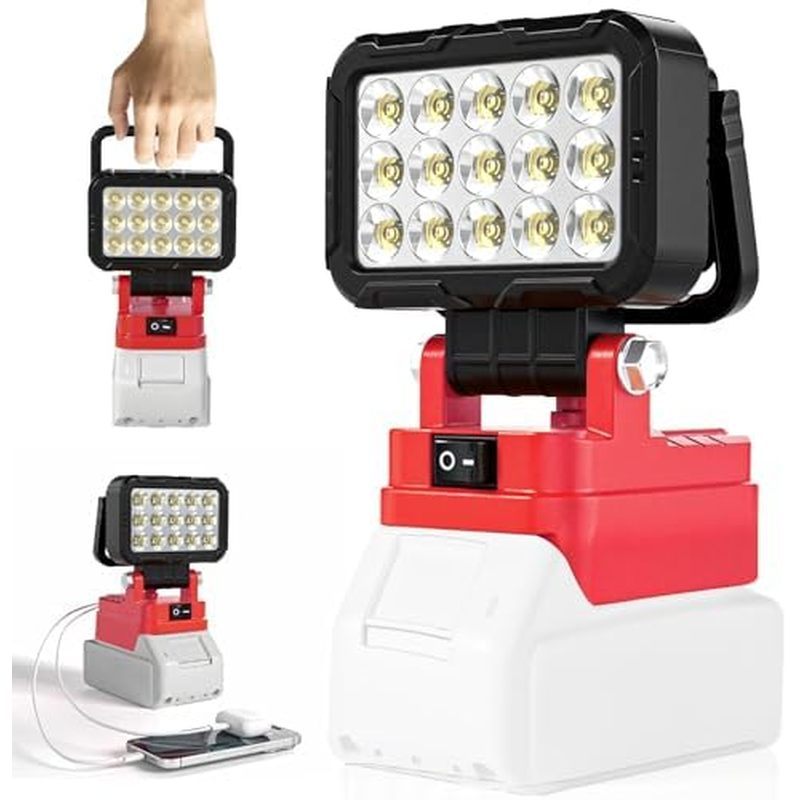 Luz De Trabalho LED Compatível Com Bateria Milwaukee m18 18V , Sem Fio De 40W 6000LM 2 Portas De Carregamento USB , 145