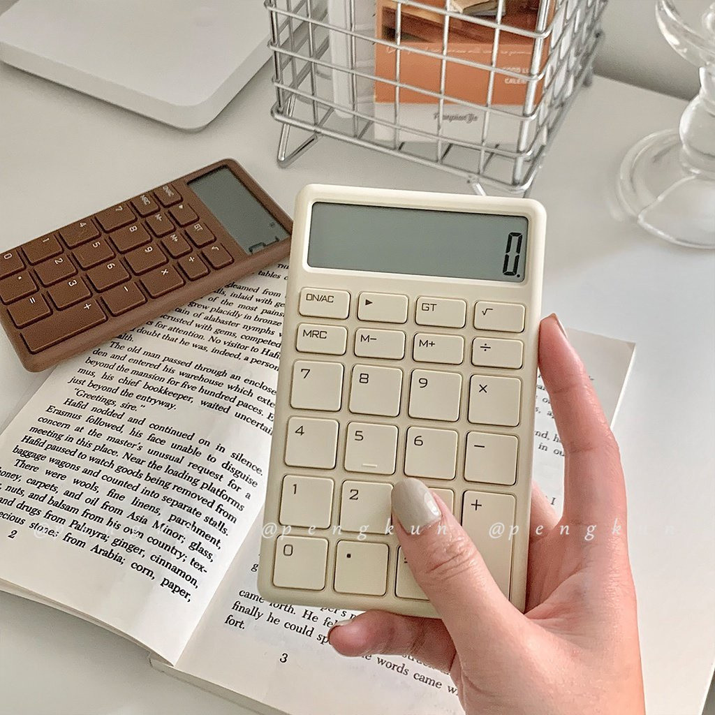 Calculadora mini chocolate em cores Morandi, calculadora de 12 dígitos de alta estética, calculadora de escritório.
