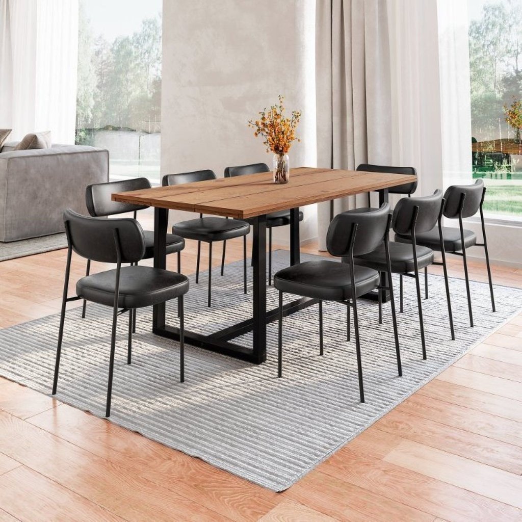 Conjunto Mesa de Jantar Rústica de Madeira Maciça com Cadeiras Mona Yescasa Marrom/Preto
