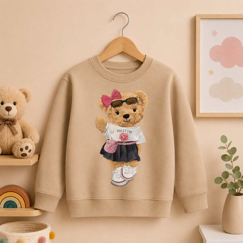 Blusa de Moletom Infantil Feminino Quentinha Estampada Ursinha Fofa Casaco de Frio Menina