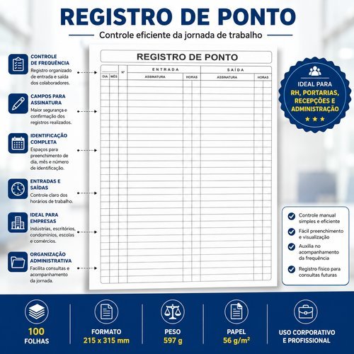 Livro Registro Ponto Controle Frequencia 100 Folhas Capacete Corporativo Organizado