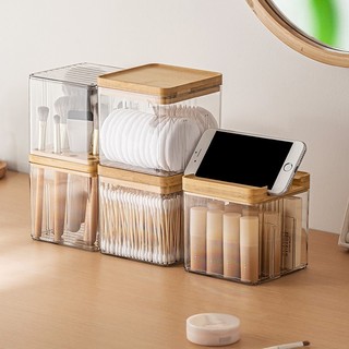 Log estilo caixa de armazenamento de mesa caixa de armazenamento de cosméticos transparente acrílico algodão cotonete ca