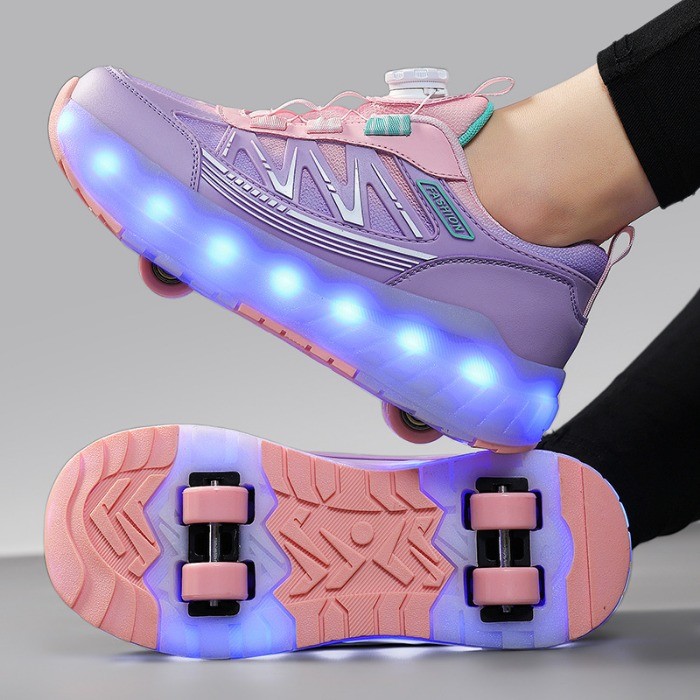 Runaway sapatos crianças deformação de quatro rodas patins luminosos meninos meninas brinquedos oito rodas estudante esp