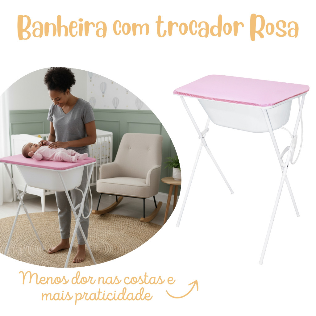 Banheira com trocador, suporte dobrável, tanque 30L, até 20Kg Tanque rígido com mangueira para escoamento de água - Scor
