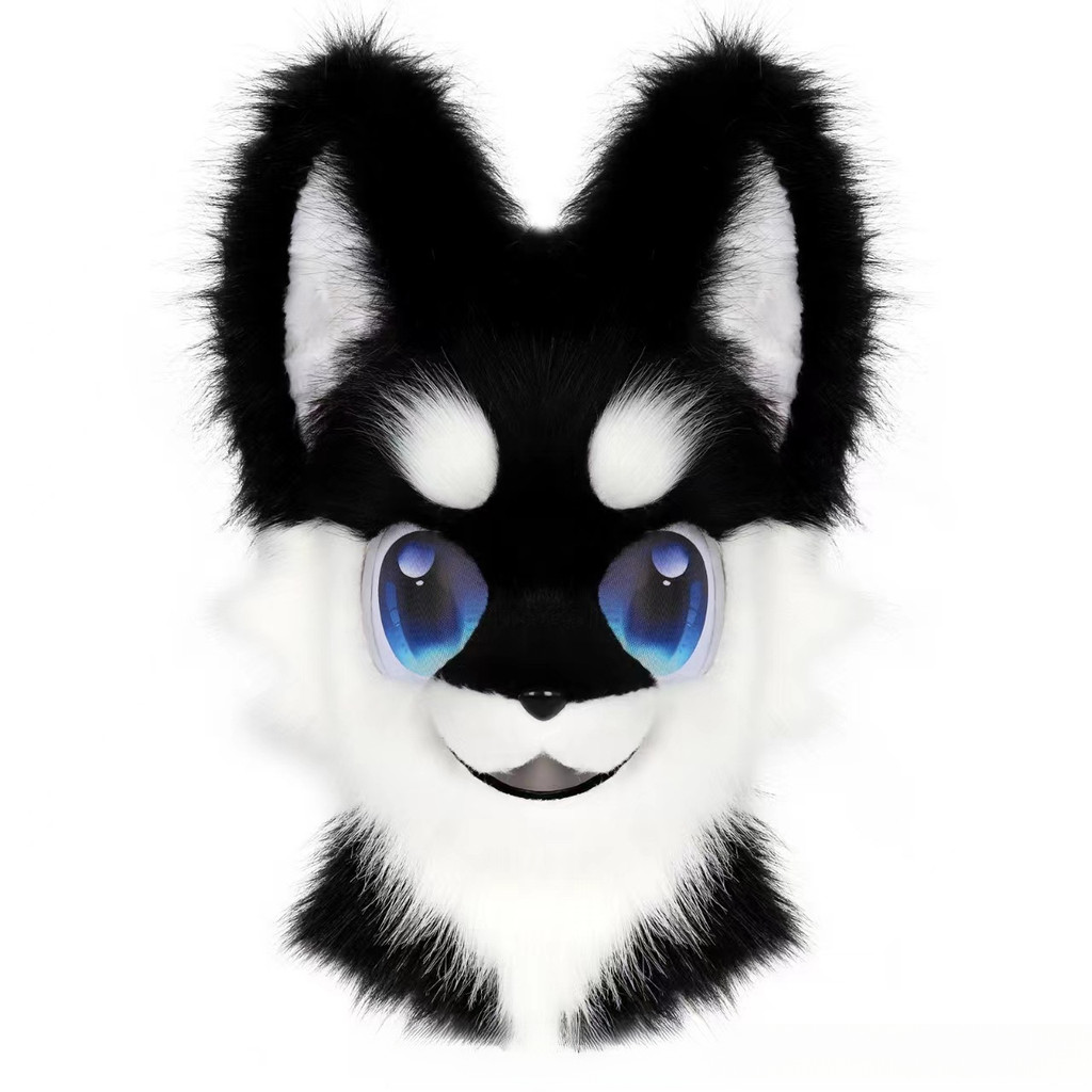 Cabeça de animal de pelúcia Fursuit, máscara de cabeça de cachorro para cosplay em convenções de quadrinhos, fantasia pe