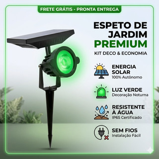 Luminária LED Espeto Solar Verde 7w Verde Área Externa Blindado Placa Solar