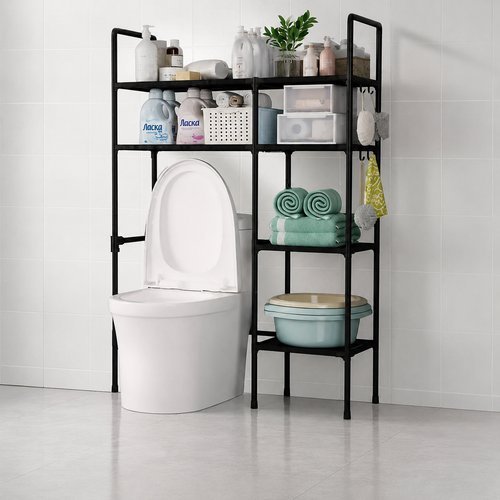 Estante Rack Vaso Sanitário Organizador Banheiro Multiuso 4 Prateleiras Compacto Preto | Design Moderno