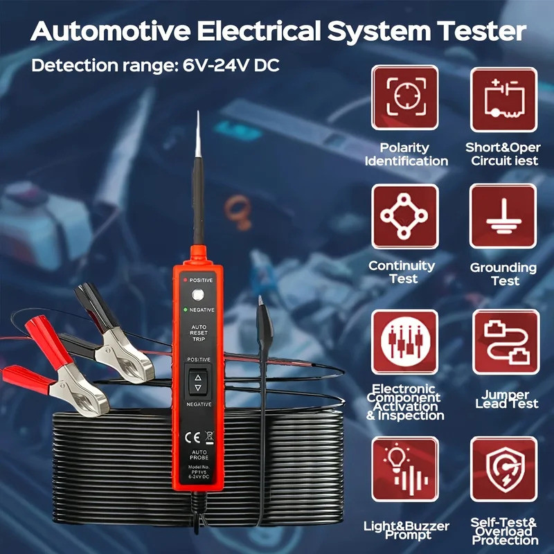 Testador De Sistema Elétrico Automotivo Multifuncional 6V-24V DC Com Continuidade De Circuito De Polaridade E Testes De 