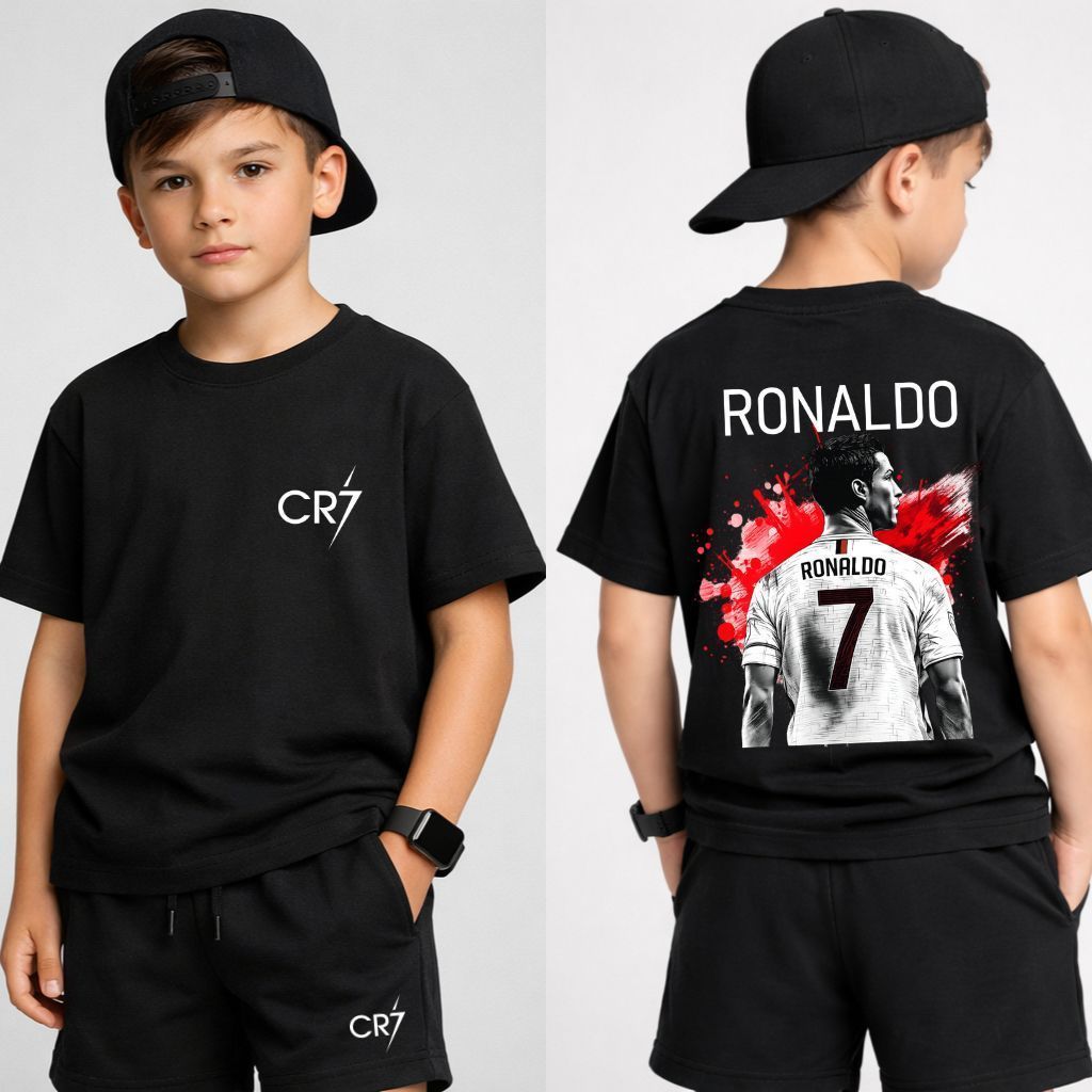 Conjunto Infantil Menino Camiseta+ Short Infantil Cristiano Ronaldo Moderno e Estiloso