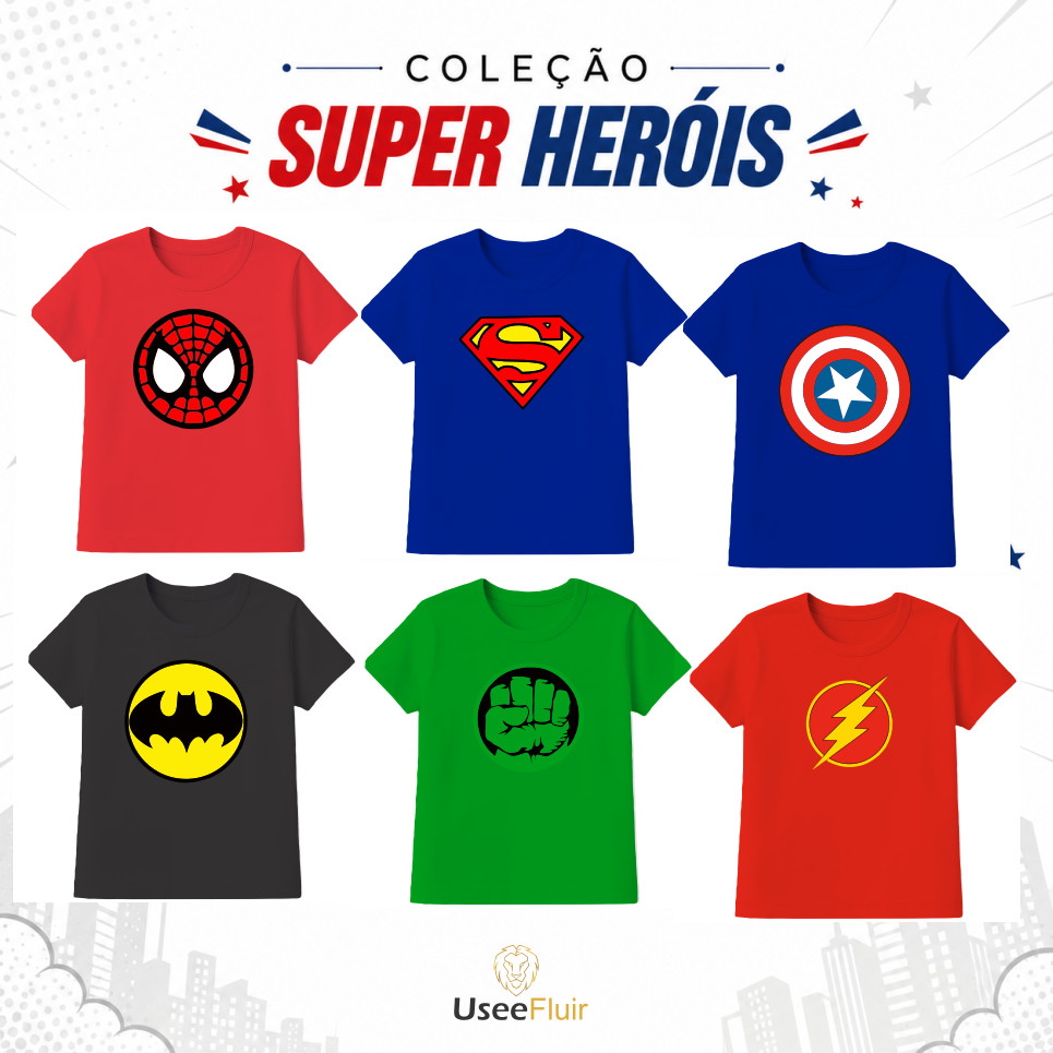 Camiseta Infantil Menino Menina Blusa Super Heróis Camisa Estampada Personagens Kids Festa Aniversário Presente