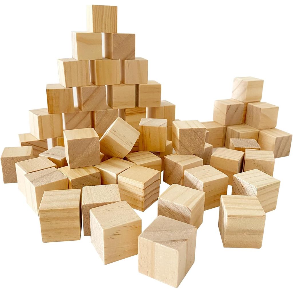 Cubos de Madeira Não Acabados MUXGOA, Pacote com 50 Blocos de Madeira para Artesanato, Blocos Quadrados de Madeira de 1